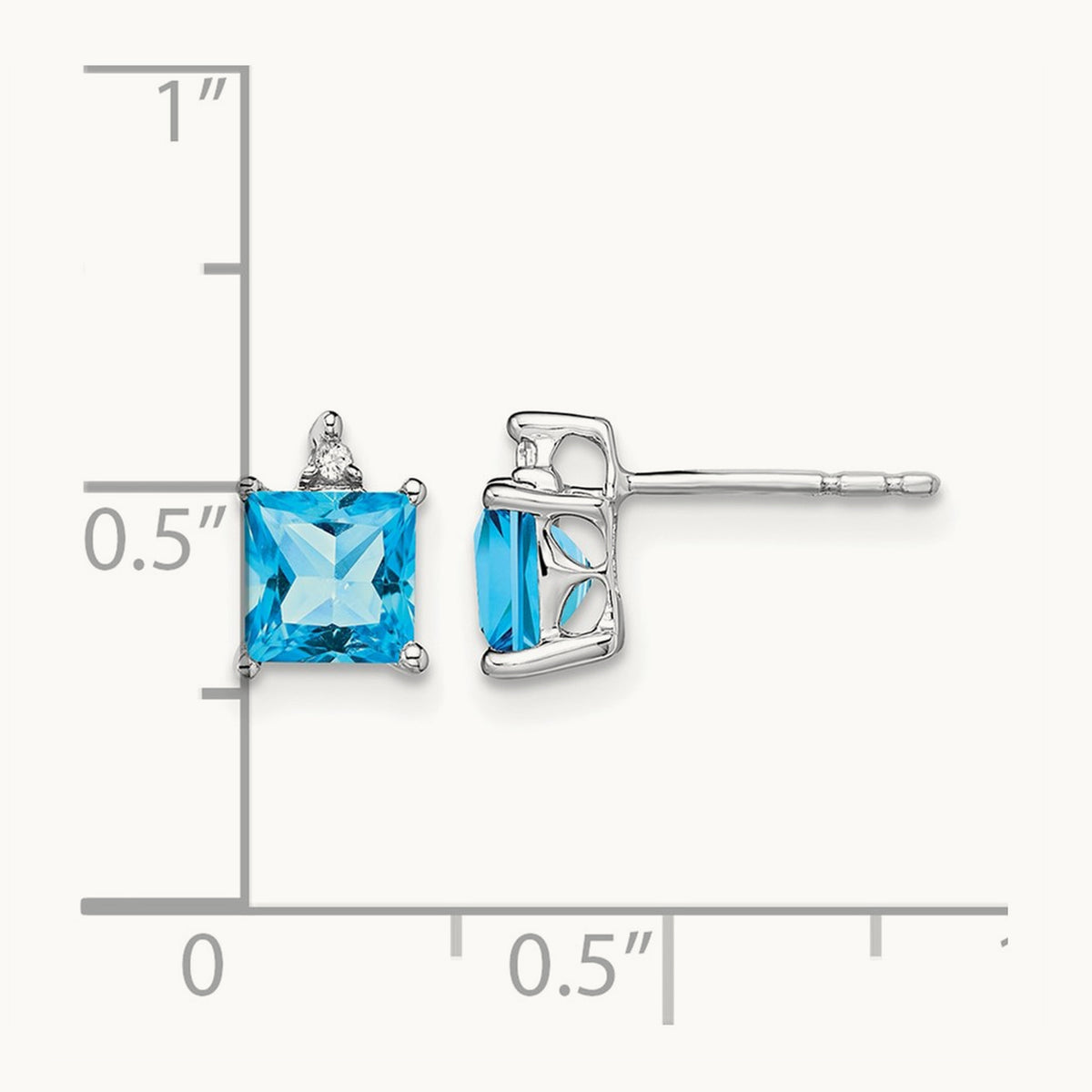 Princess Blue Topaz and Diamond Earrings, 14K White Gold