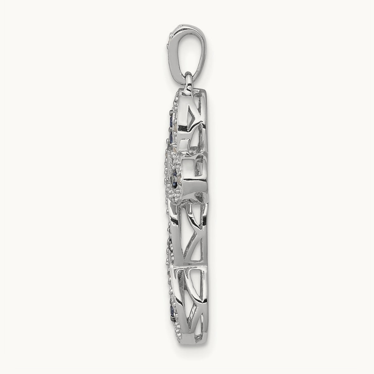 White and Blue Diamond Cross Pendant, 14K White Gold