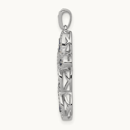 White and Blue Diamond Cross Pendant, 14K White Gold
