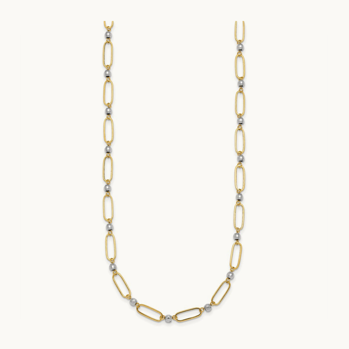 Polished Oval Beaded 18in Necklace, 14K Two-tone