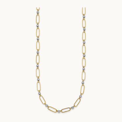 Polished Oval Beaded 18in Necklace, 14K Two-tone