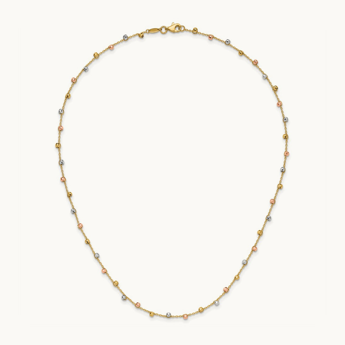 Tri-color Polished D/C Fancy Beaded 18in Necklace, 14K