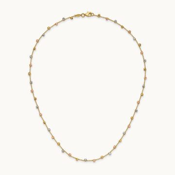 Tri-color Polished D/C Fancy Beaded 18in Necklace, 14K