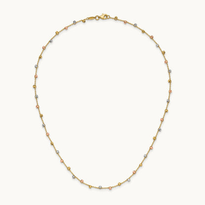 Tri-color Polished D/C Fancy Beaded 18in Necklace, 14K