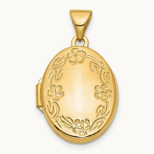 Floral Oval Locket, 17mm, 14K