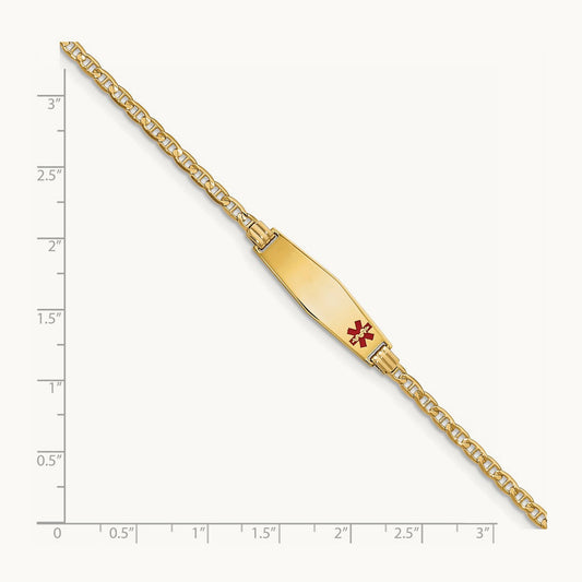 Medical Soft Diamond Shape Red Enamel Anchor ID Bracelet, 14K