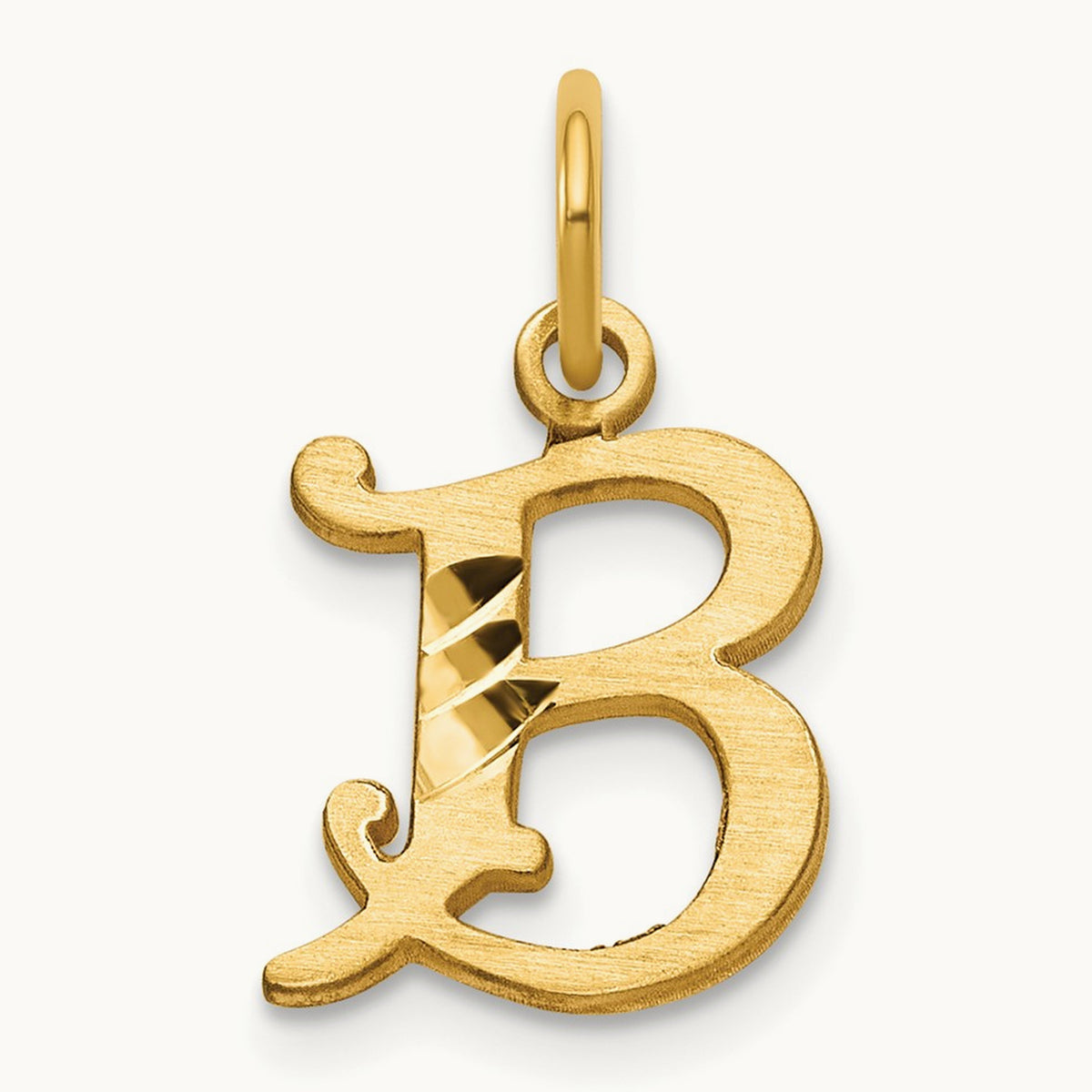 Diamond-cut Initial Charm — 14K Yellow Gold, B