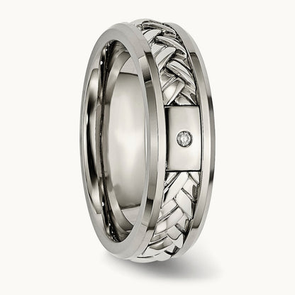 w/Sterling Silver Inlay Polished 1pt. Diamond Band, 7mm, Titanium