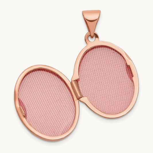 Polished Plain Oval Locket, 17mm, 14K Rose Gold