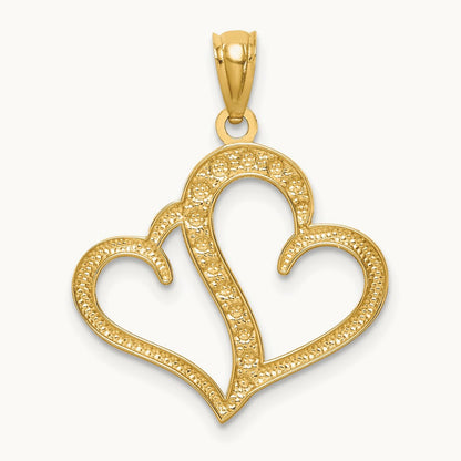 Polished Double Heart Pendant, 14K with White Rhodium