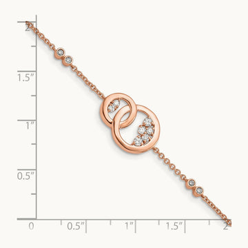 Diamond Double Circle w/Star Dangle 7in Bracelet, 14K Rose Gold