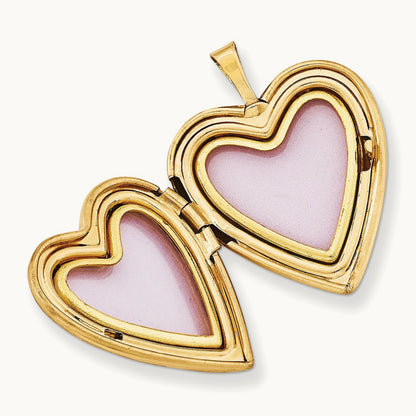 Enameled Floral MOM Heart Locket, 20mm, 14K Yellow Gold