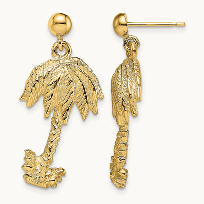 Palm Tree Post Dangle Earrings, 14K