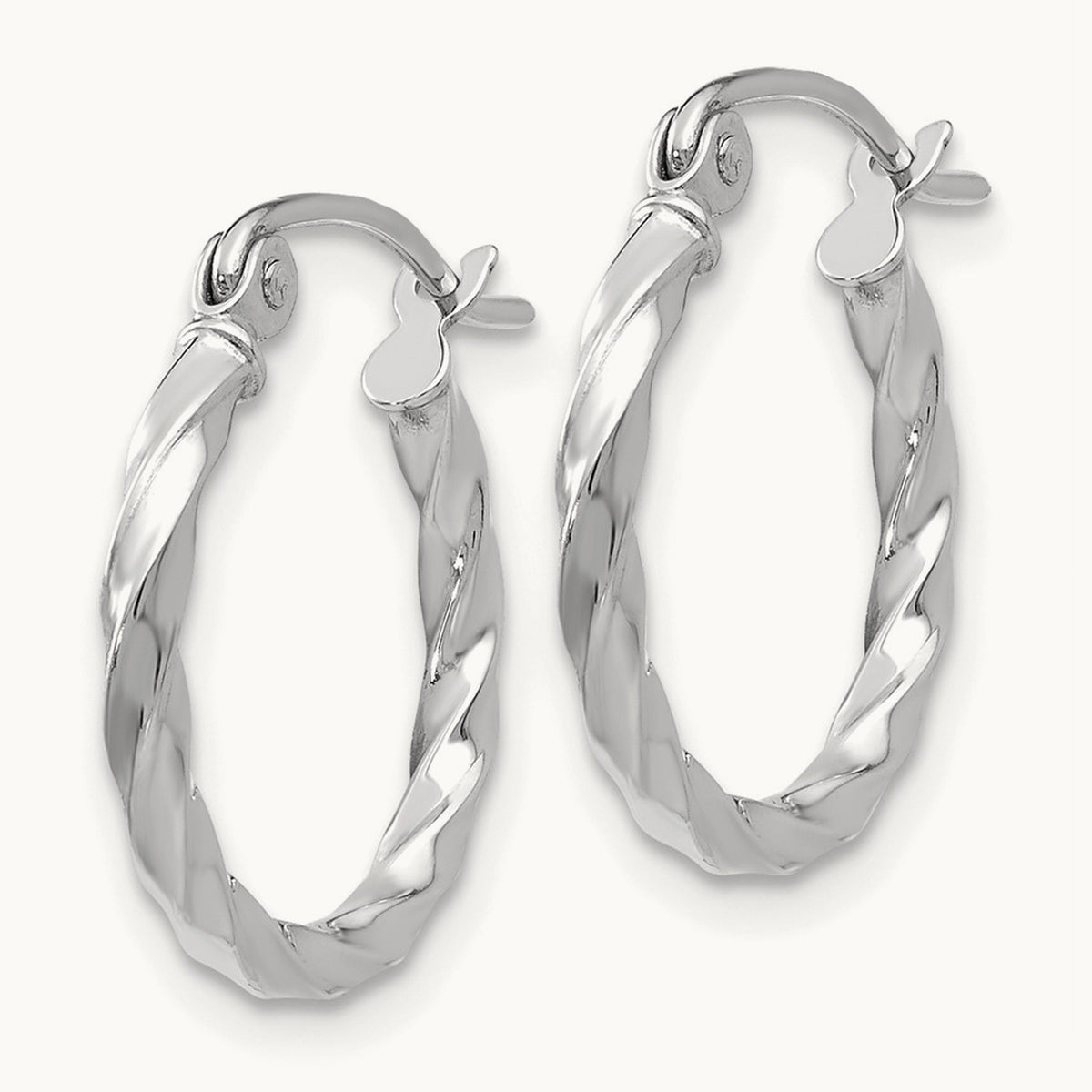 White Gold Twist Polished Hoop Earring — 12mm
