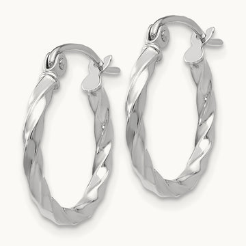 White Gold Twist Polished Hoop Earring — 12mm