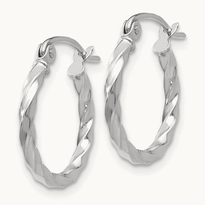 White Gold Twist Polished Hoop Earring — 12mm