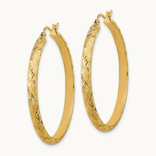 Polished and Textured Fancy Diamond Cut Hoop Earrings, 14K