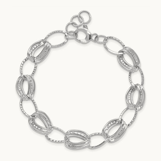 Polished and Textured Hollow w/1 in ext. Bracelet, 14K White Gold