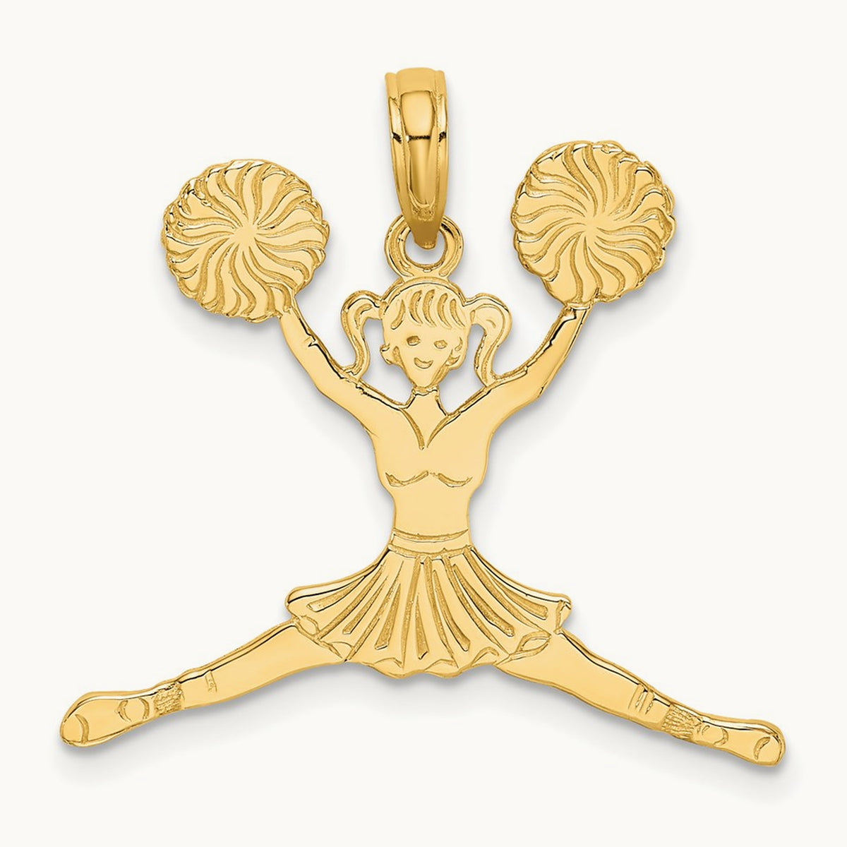 Cheerleader Jumping with Pom-Poms Charm, 14K