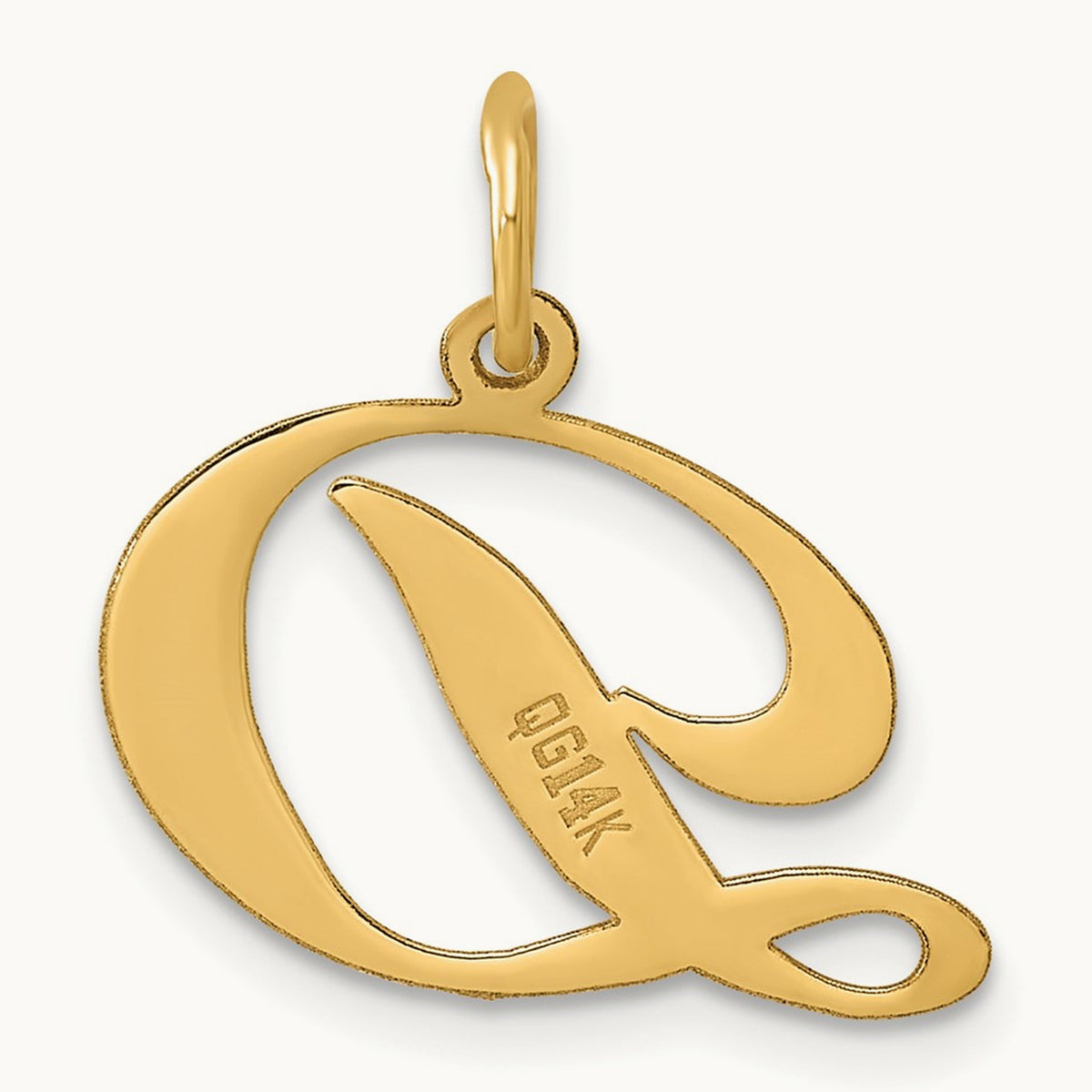 Medium Fancy Script Initial Charm — 14K Yellow Gold, D
