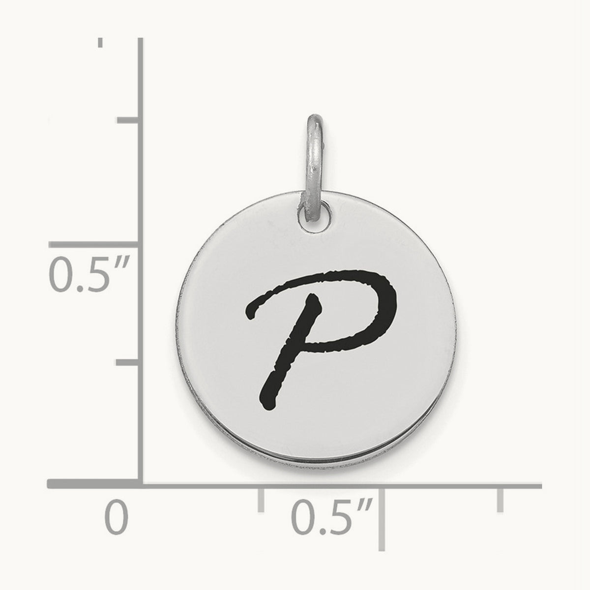 Polished Black Enamel Initial Disk Charm — 14K White Gold, P