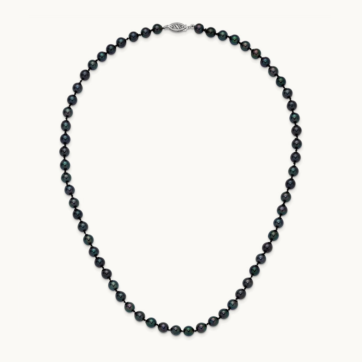 6- Round Black Saltwater Akoya Cultured Pearl Necklace, 14K White Gold