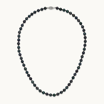 6- Round Black Saltwater Akoya Cultured Pearl Necklace, 14K White Gold