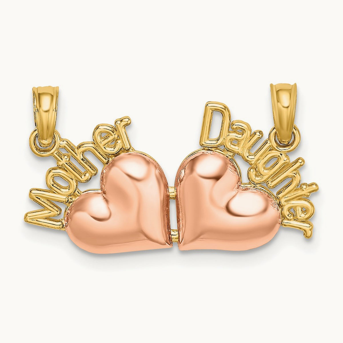 MOTHER and DAUGHTER Break-Apart Hearts Charm, 14K Two-tone