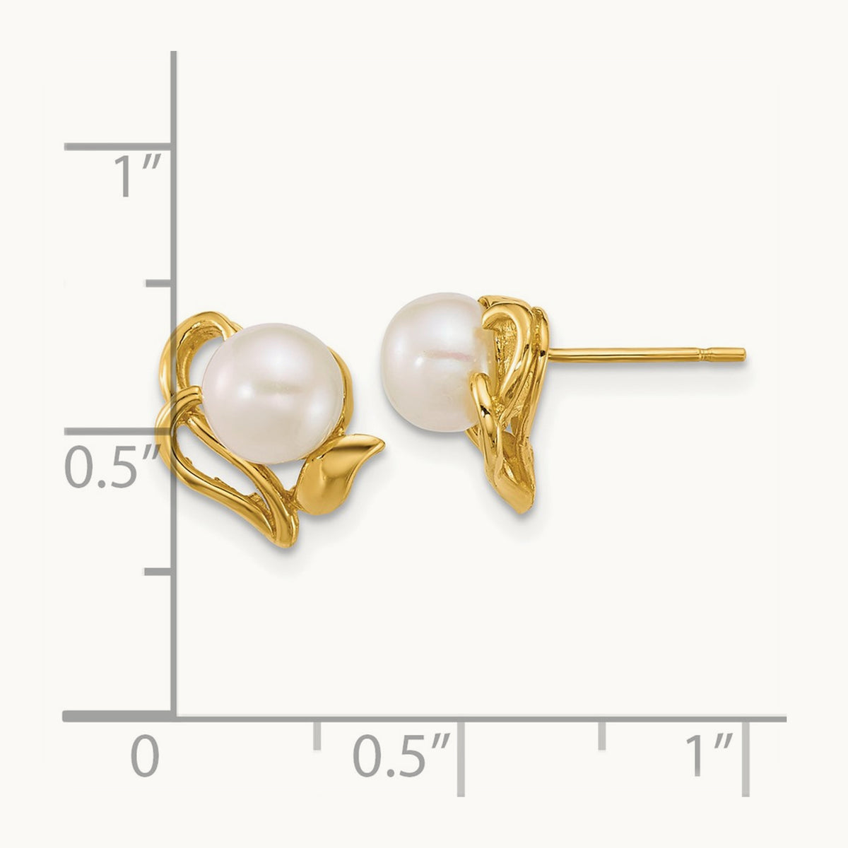 Polished 6- Button FW Cultured Pearl Flower Post Earrings, 7mm, 14K