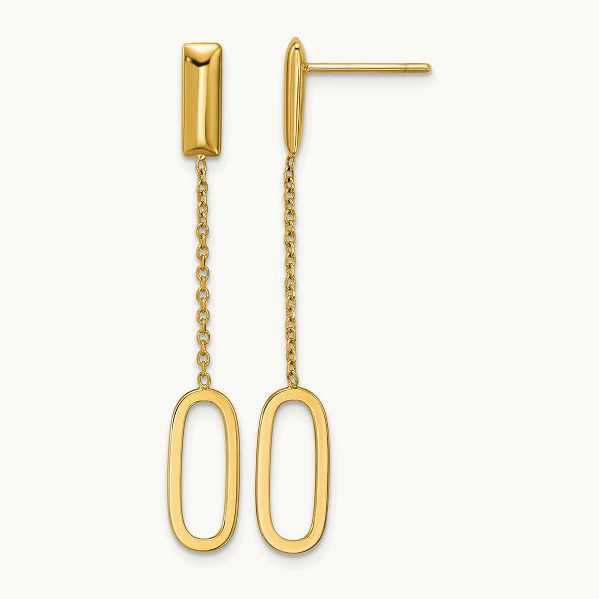 Polished Elongated Oval and Bar Post Dangle Earrings, 14K — Leslie's