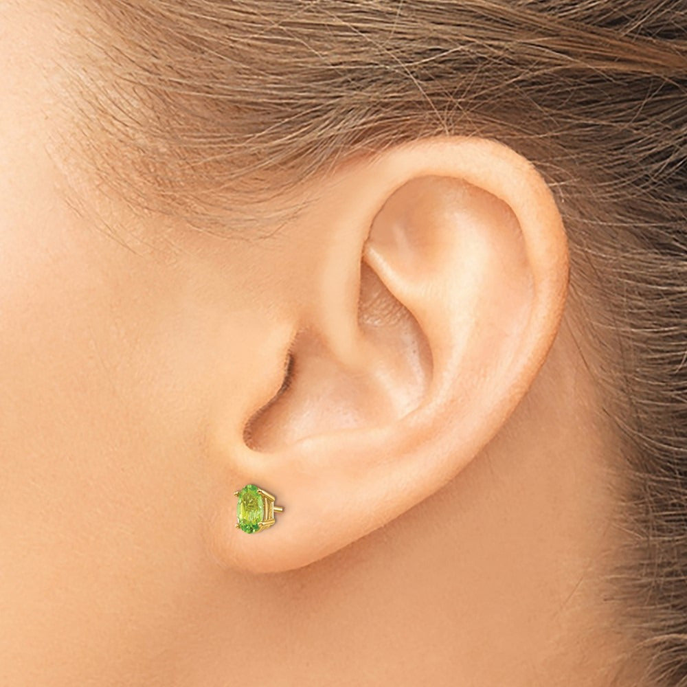 6x4 Oval August/Peridot Post Earrings — 14K Yellow Gold