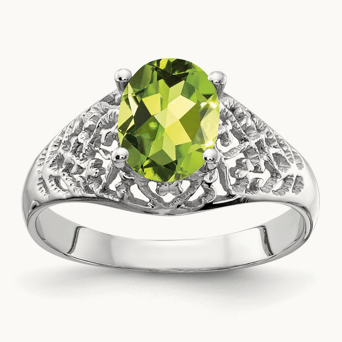 8x6mm Oval Peridot ring, 14K White Gold