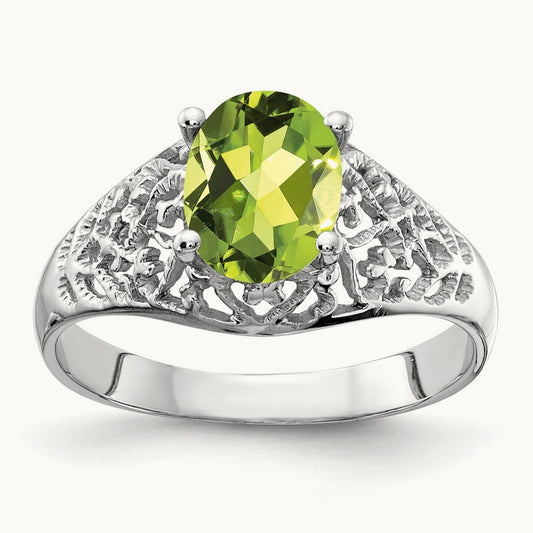 8x6mm Oval Peridot ring, 14K White Gold