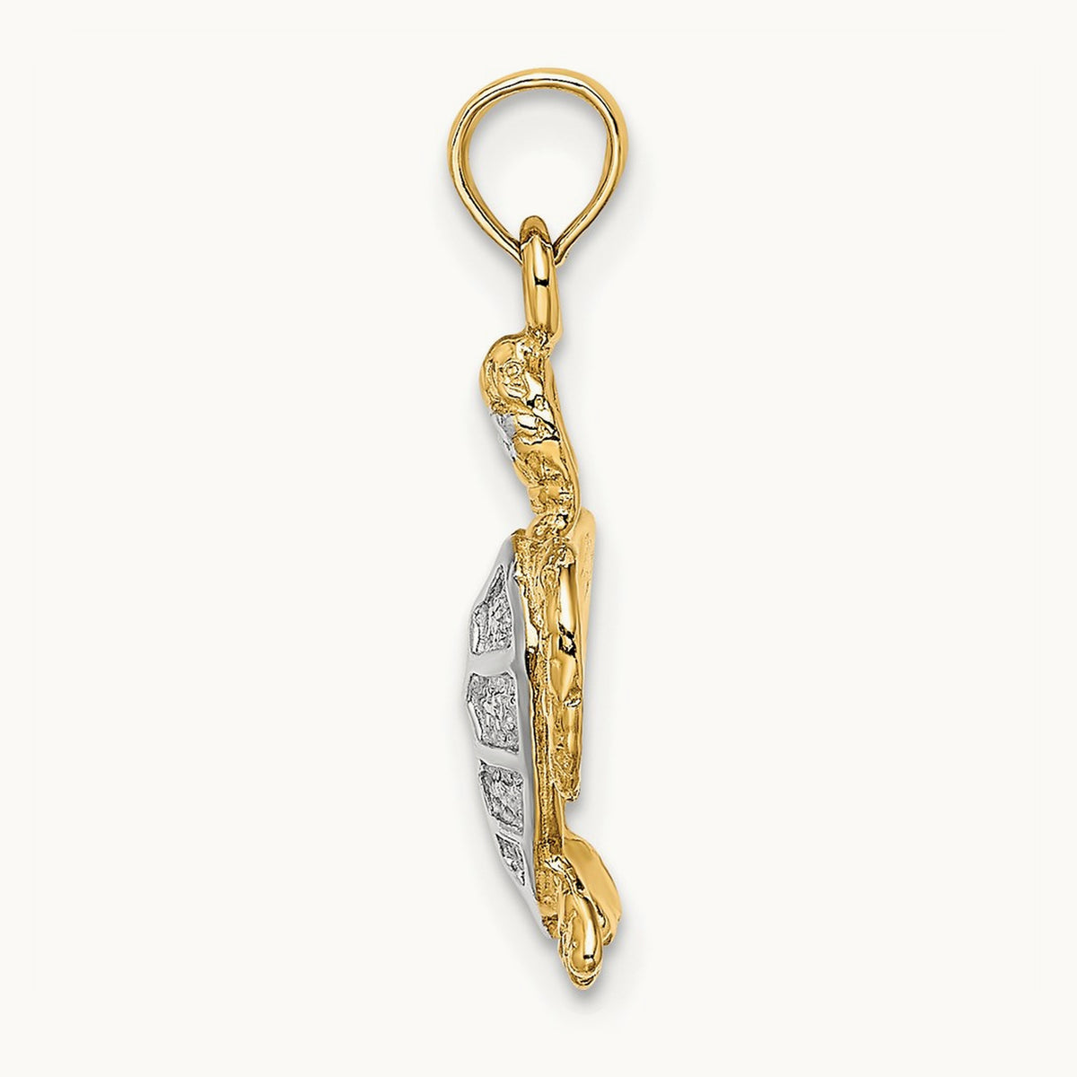Swimming Sea Turtle Charm, 14K with White Rhodium