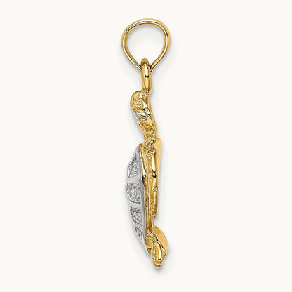 Swimming Sea Turtle Charm, 14K with White Rhodium