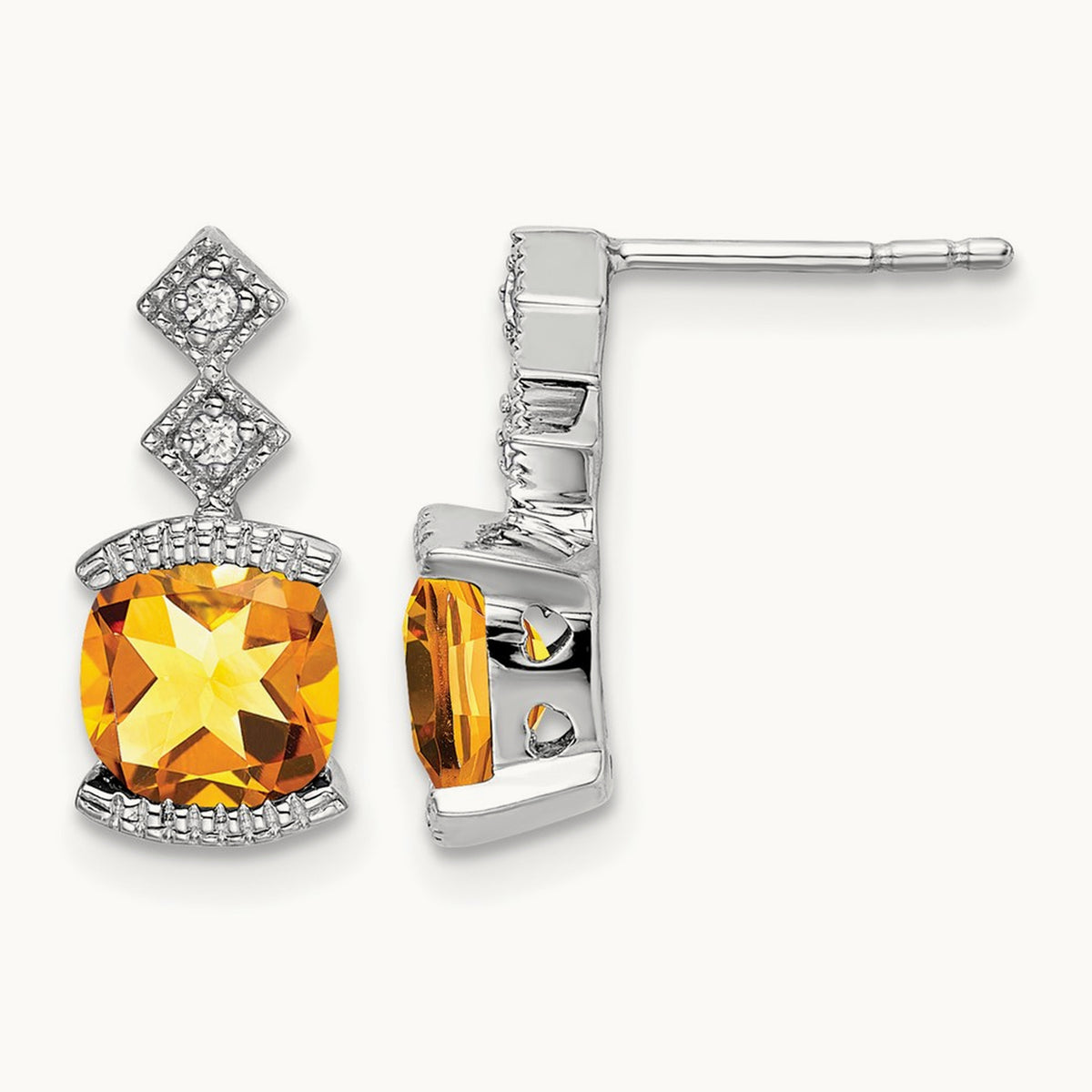 Citrine and Diamond Earrings — 14K White Gold