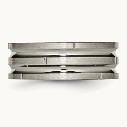 Polished/Satin Grooved & Notched Band, 8mm, Titanium