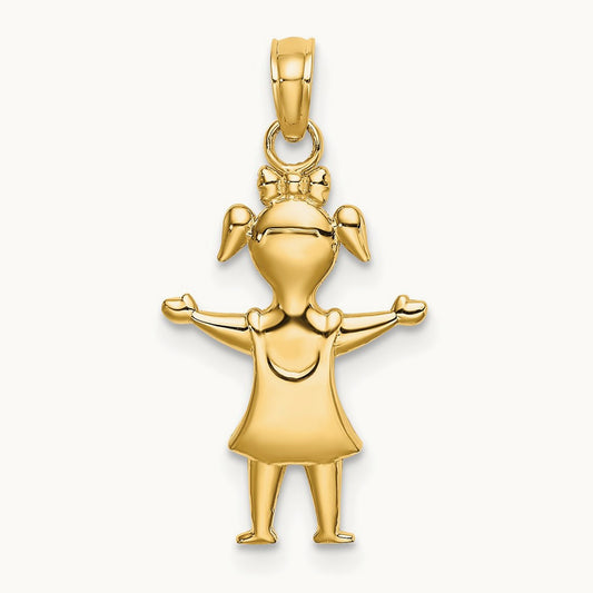 Solid Polished Girl with Pig-Tails Charm, 14K
