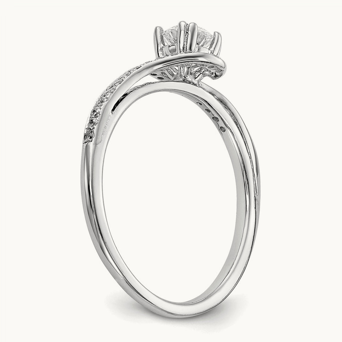 Round Semi-Mount Bypass Engagement Ring — 14K White Gold, 6.75
