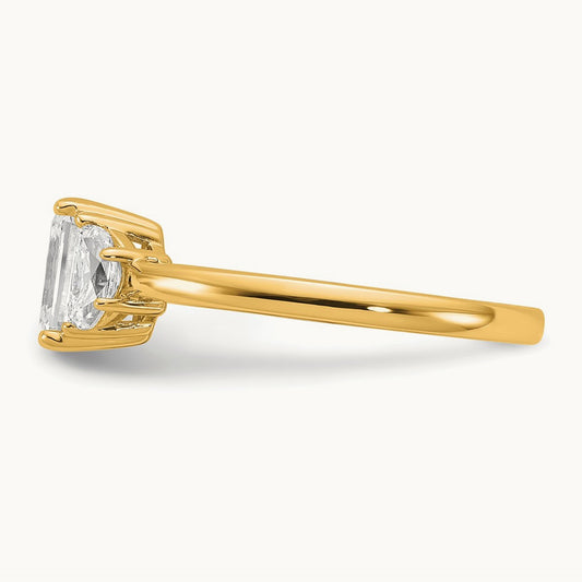Semi-Mount Emerald & 1/2 Moon 3 Stone Engagement Ring, 0.25-1.00 ct tw Lab-Grown Diamond — 3/8 ct, 14K Yellow Gold