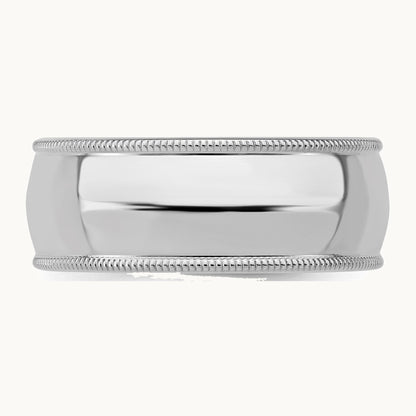 Sterling Silver Rhodium-plated 8mm Comfort Fit Milgrain Band