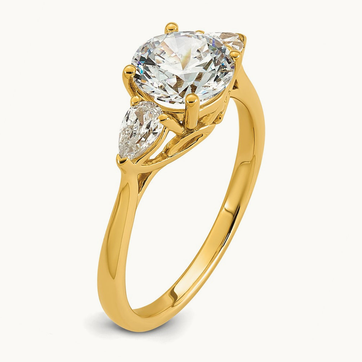 Round with Pear 3 Stone Engagement Ring, 1.25-3.50 ct tw Lab-Grown Diamond — 1 7/8 ct, 14K Yellow Gold