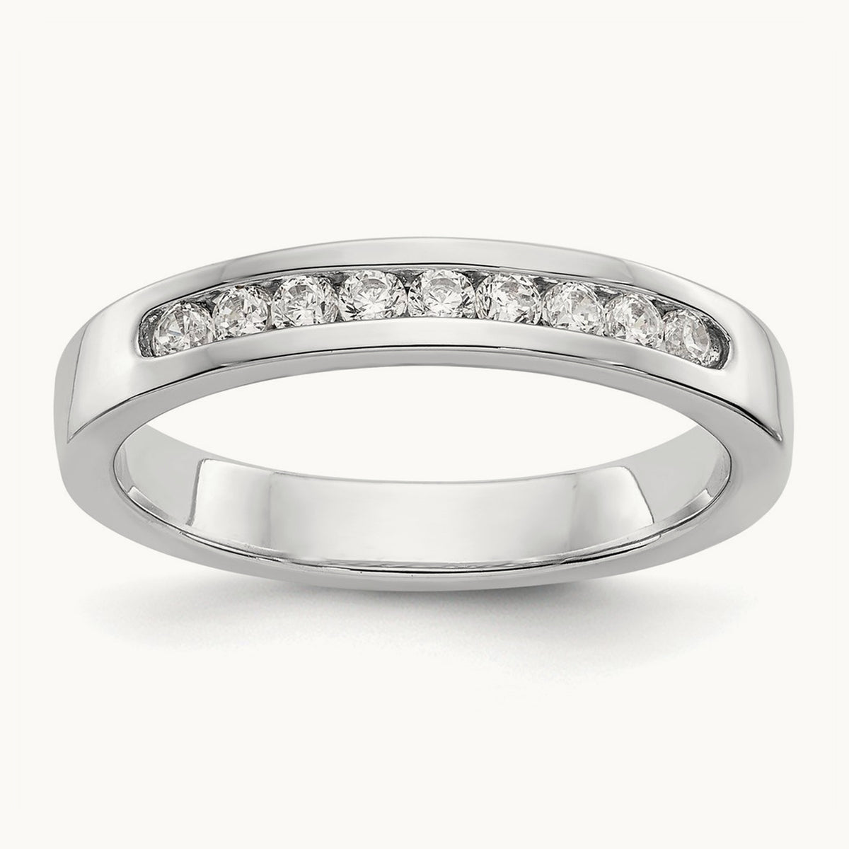 9-Stone Diamond Channel Band, 14K White Gold