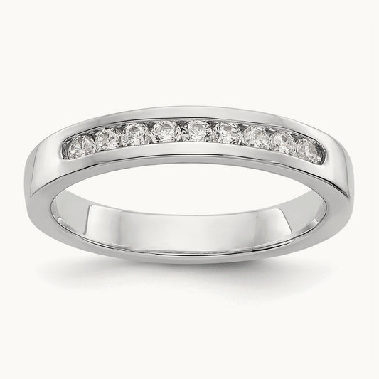 9-Stone Diamond Channel Band, 14K White Gold