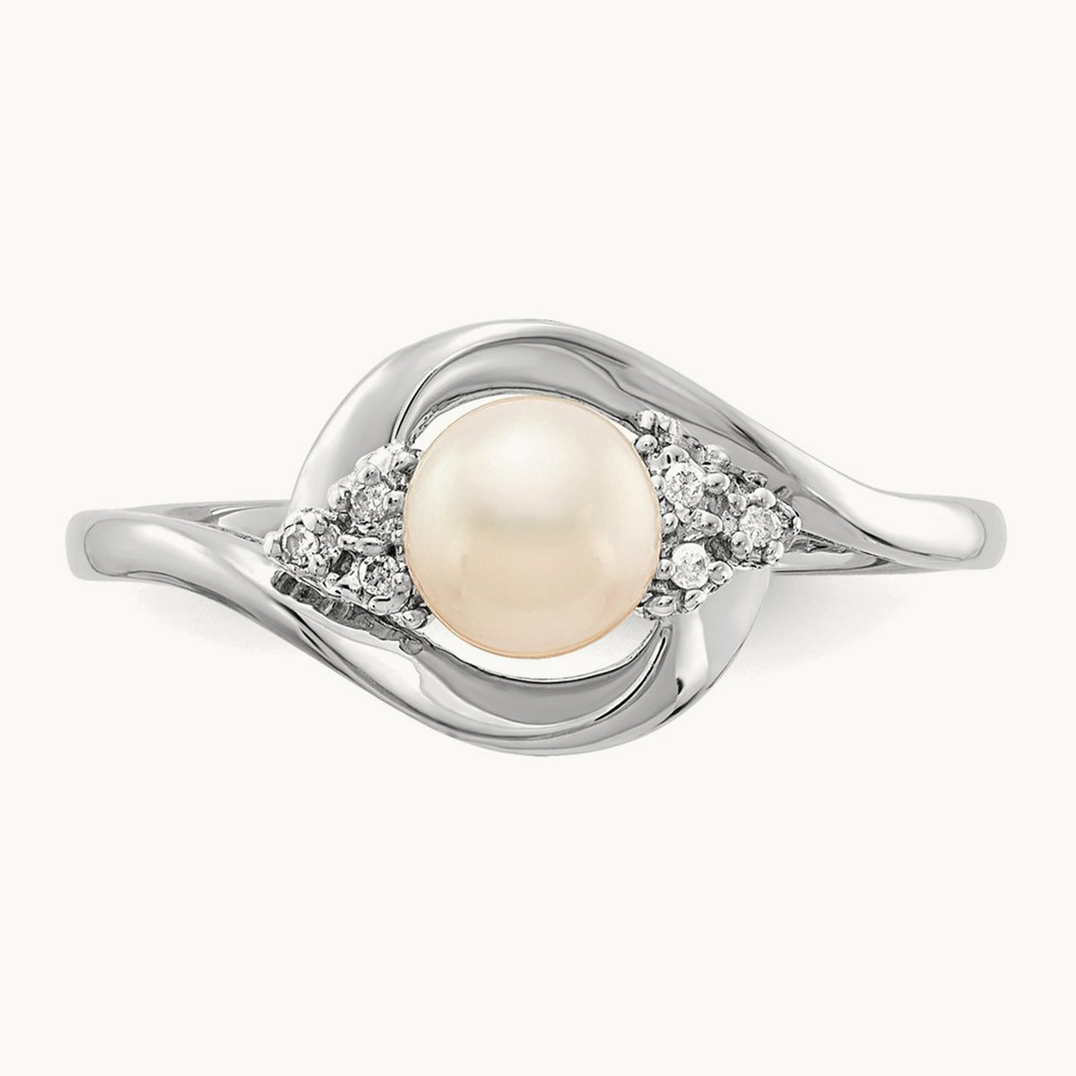 Freshwater Cultured Pearl and Diamond Ring — 14K White Gold, 0.018 ct, 7
