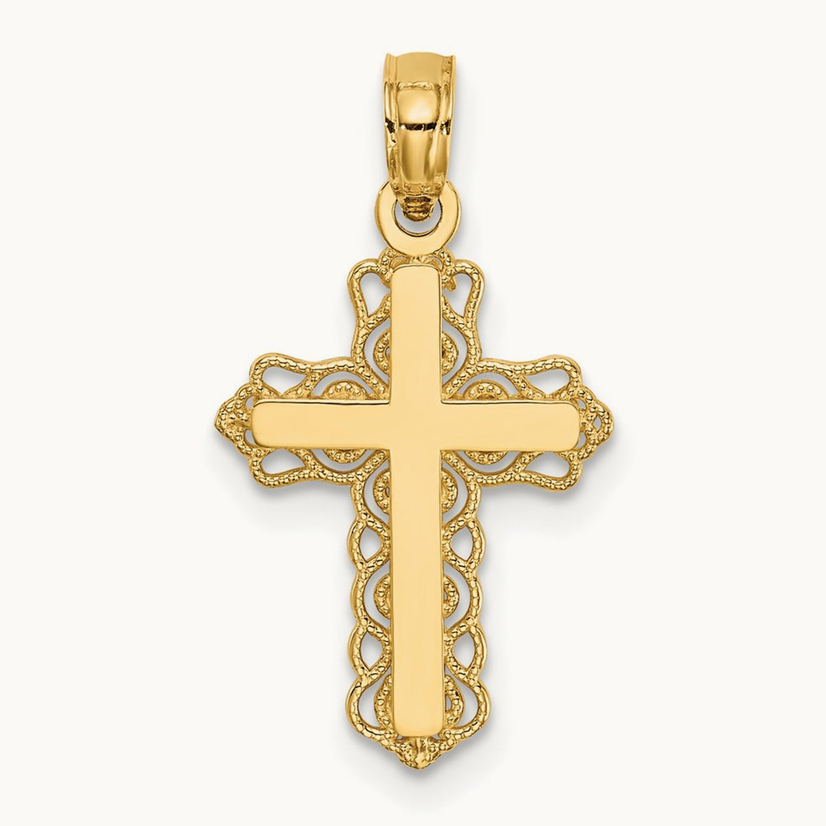 Budded Cross Charm — 14K Yellow Gold, 22mm