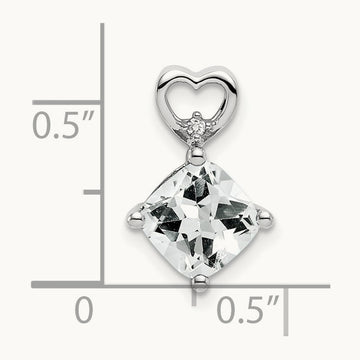 White Topaz and Diamond Heart Chain Slide, 14K White Gold