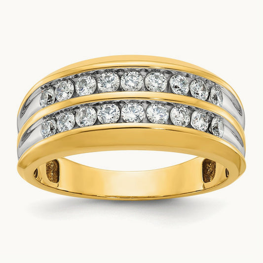 w/ White RH IBGoodman Men's Polished Two-Row Diamond Ring, 14K
