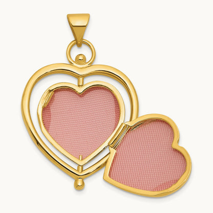 & Rhodium Tree Flowers Spinning Reversible Heart Locket, 15mm, 14K