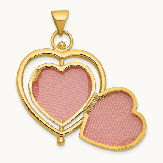 & Rhodium Tree Flowers Spinning Reversible Heart Locket, 15mm, 14K